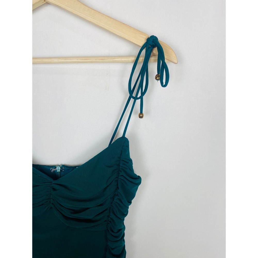 Selfie Leslie Bambi Ruched Tie Strap Ruffle Hem Mini Dress Small AUS 8 Green - Picture 6 of 8